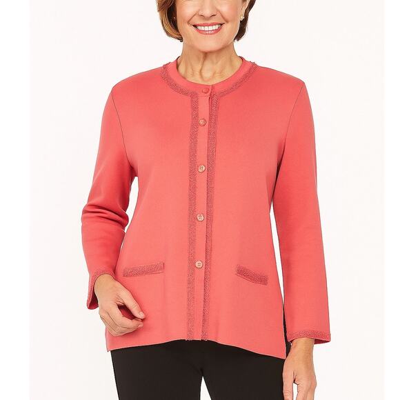 Misook Long Sleeve Embroidered Knit Button Up Cardigan Sweater Pink Plus Size 2X - Picture 8 of 8